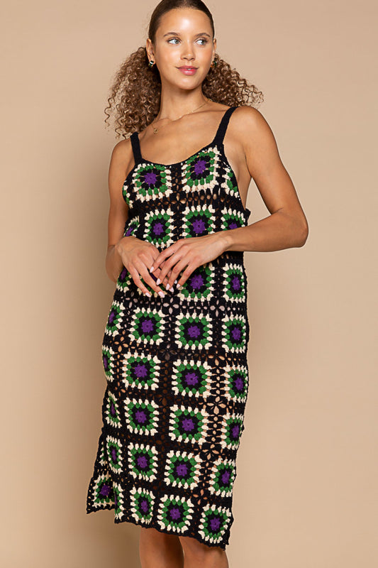 POL Bodycon Granny Square Crochet Dress with side slit