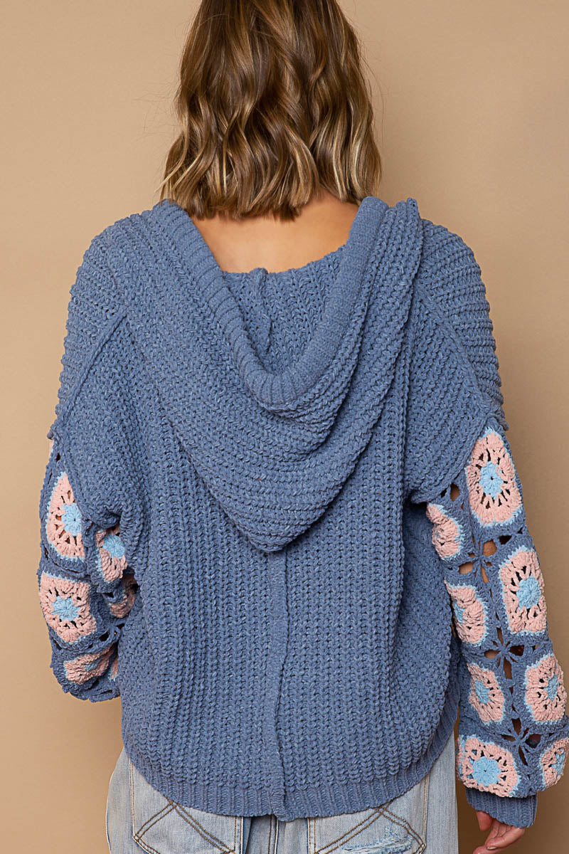 POL Crochet Pullover Sweater with Hood - 50% off