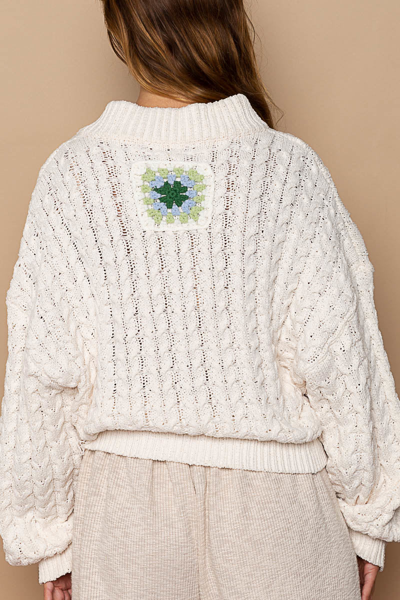POL Crochet Zipper Sweater