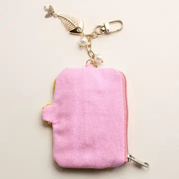 Seed Bead Sardine Can Mini Zipper Pouch with Fishbone Pearl Keychain Bag Charm