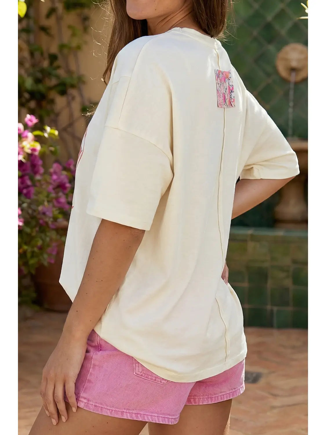 Floral Patched Raw Seam Big Flower Oversize Tee