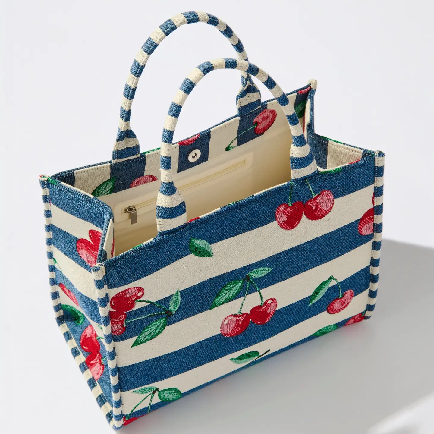 Cherries and Stripes Jacquard Tote