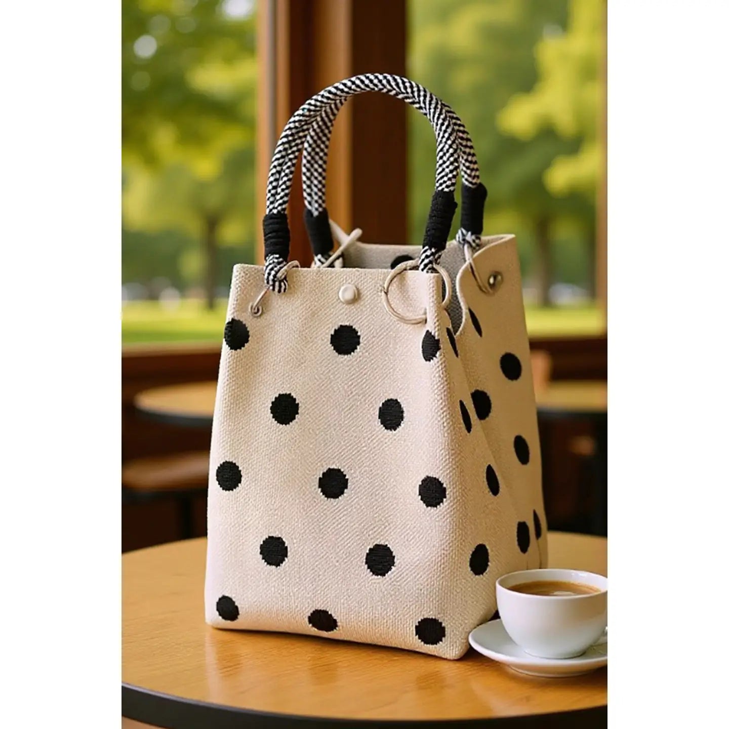 Knitted Polka Dot Bag with Rope Handles