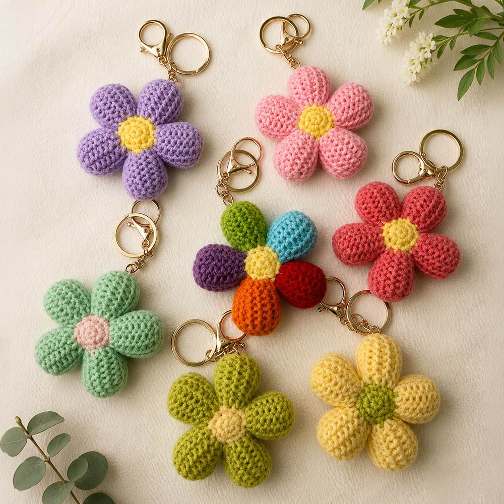 Multicolor Crochet Flower Bag Charm