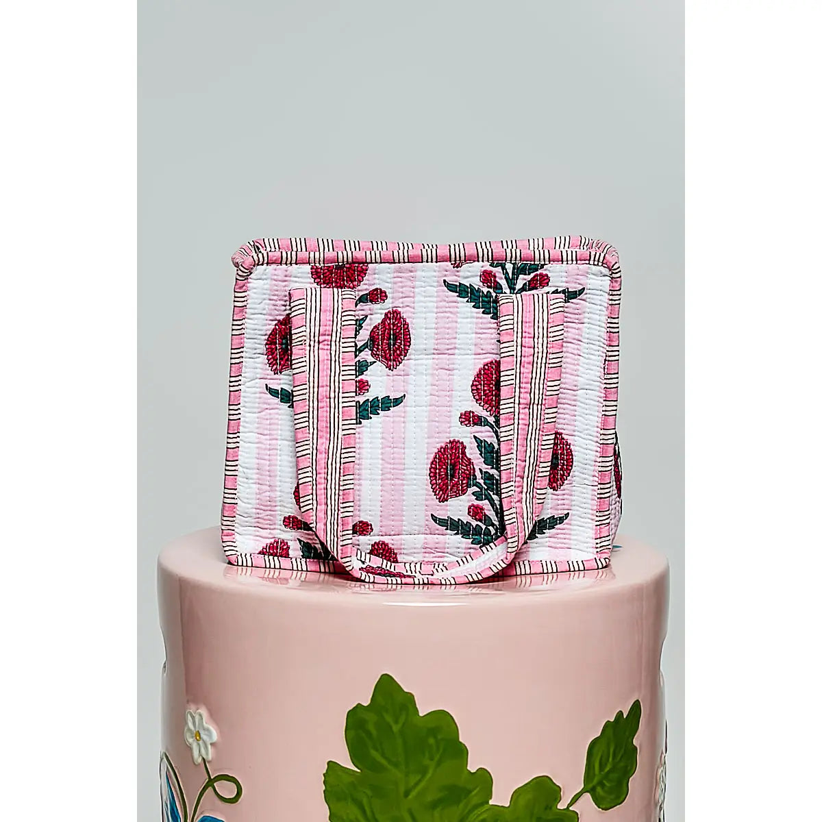 Pink & White Striped Mini Quilted Cotton Tote Bag