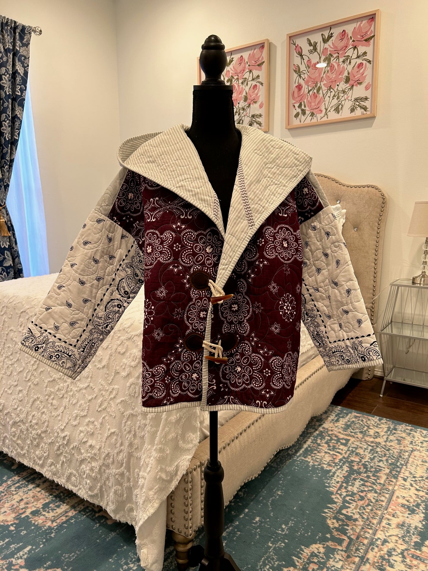 Modern Quilted Jacket - Maroon, Gray, and White