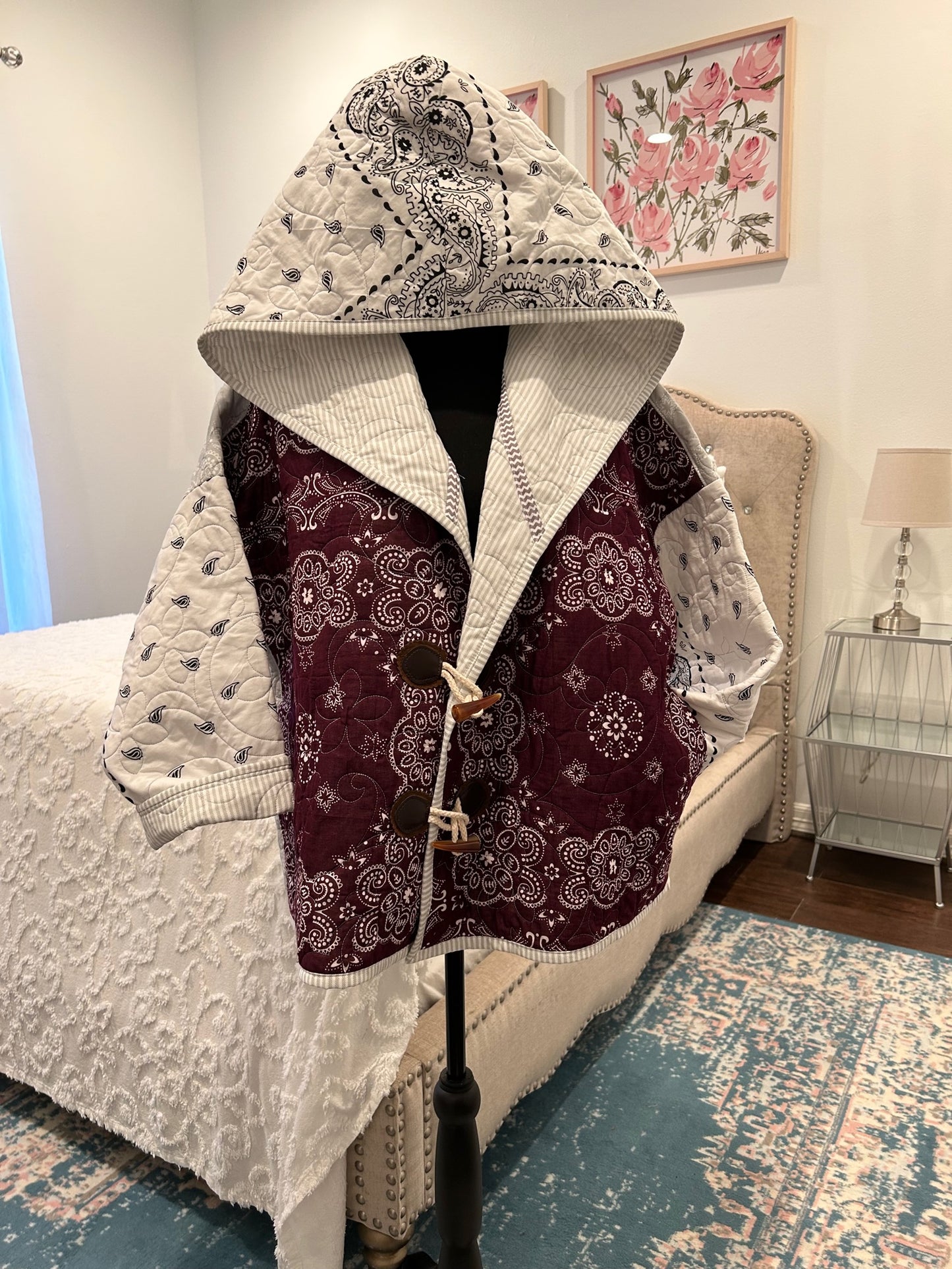 Modern Quilted Jacket - Maroon, Gray, and White