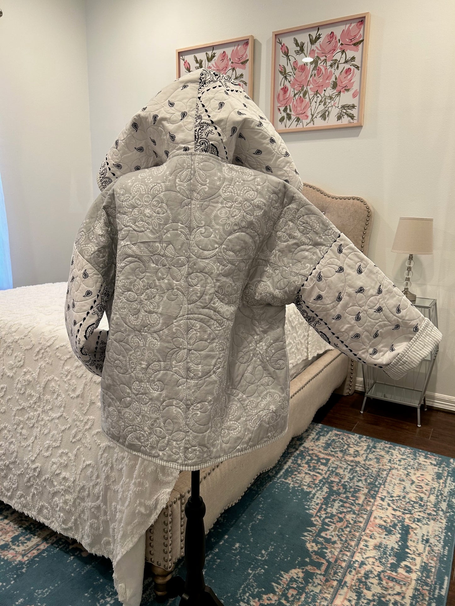 Modern Quilted Jacket - Maroon, Gray, and White