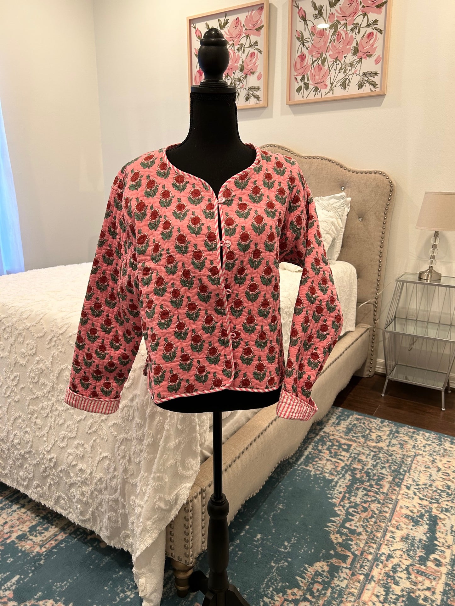 Quilted Kantha Jacket - Pink Floral