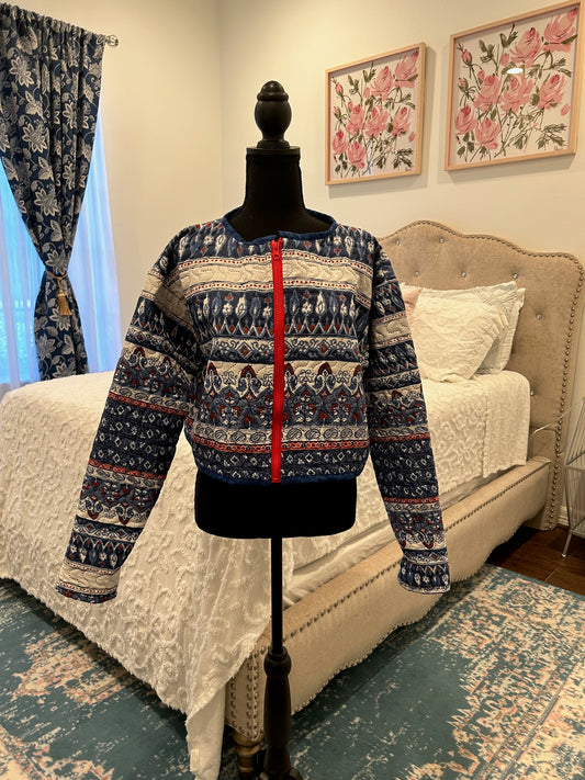 Quilted Crop Jacket - Blue and White Floral (Proto-Sample)