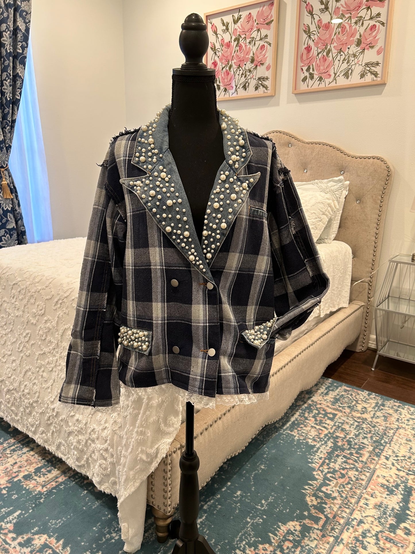Redesigned Denim & Plaid Twill Jacket - A Girl and Her Pearls