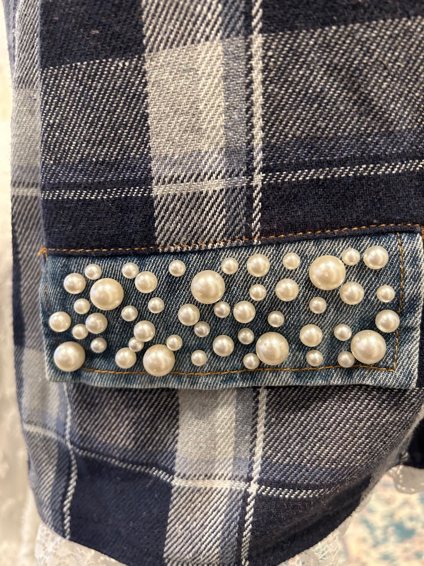 Redesigned Denim & Plaid Twill Jacket - A Girl and Her Pearls