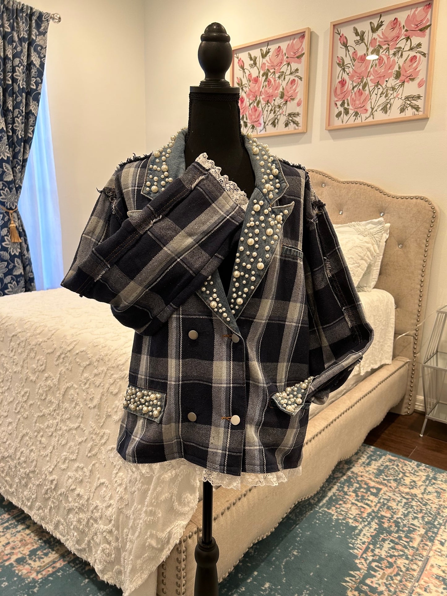 Redesigned Denim & Plaid Twill Jacket - A Girl and Her Pearls
