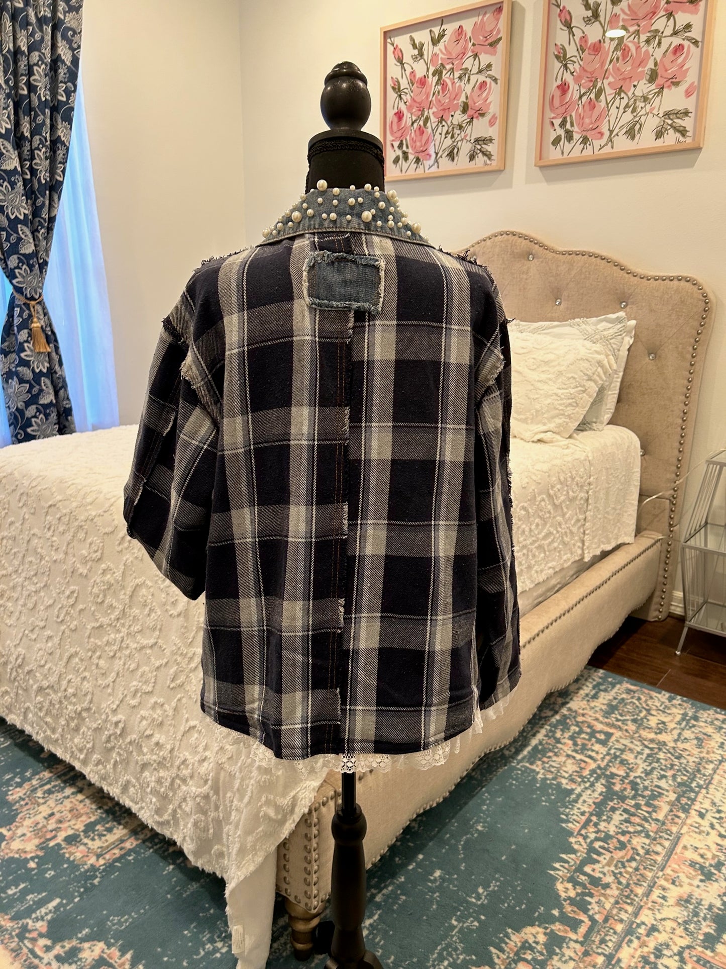 Redesigned Denim & Plaid Twill Jacket - A Girl and Her Pearls