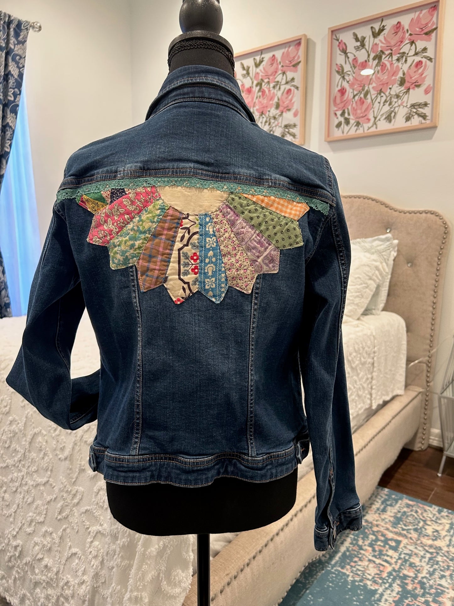 Redesigned Denim Jacket - Vintage Dresden Plate