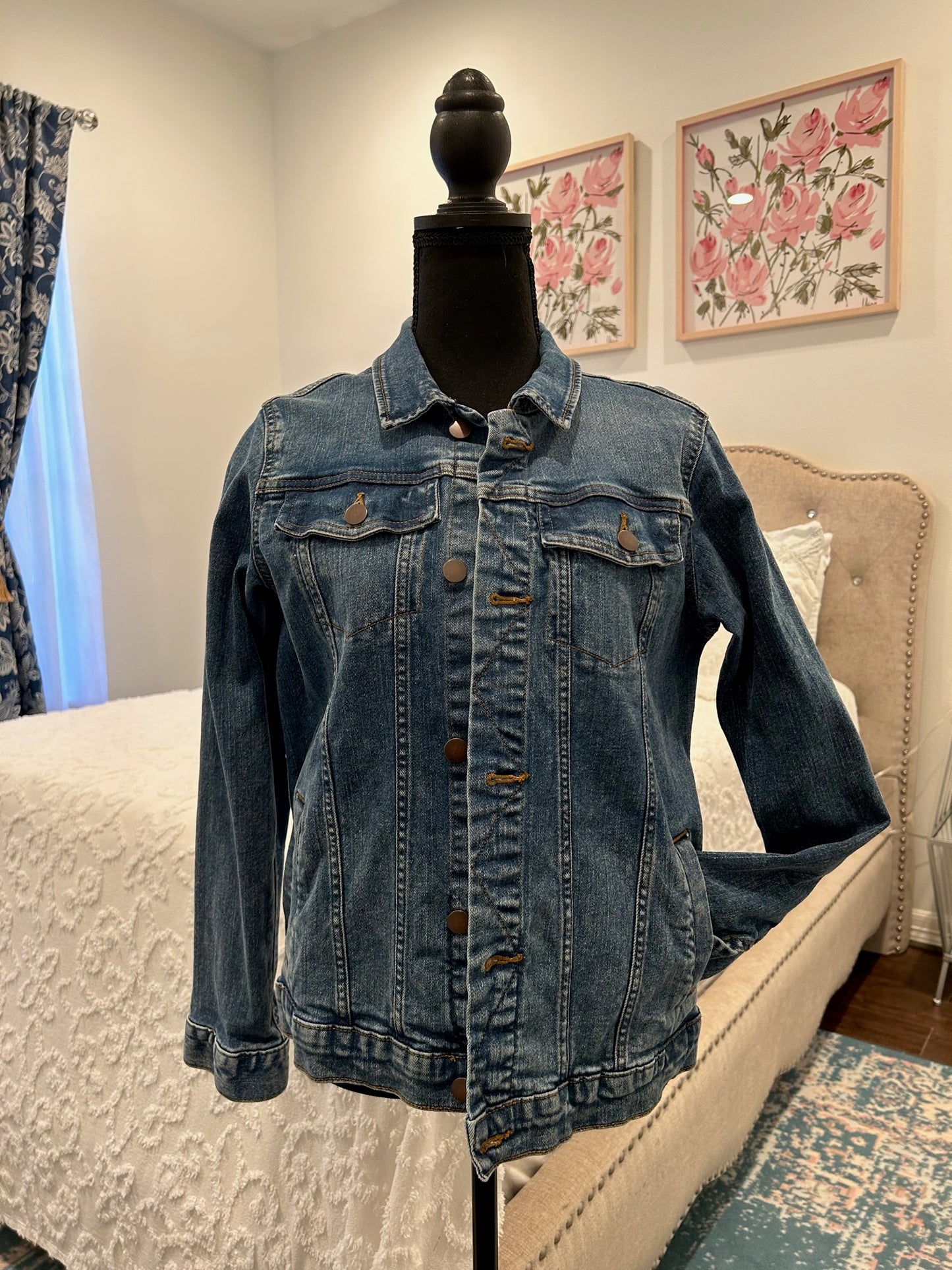 Redesigned Denim Jacket - Railroad Crossing Block (Quilted Panel)