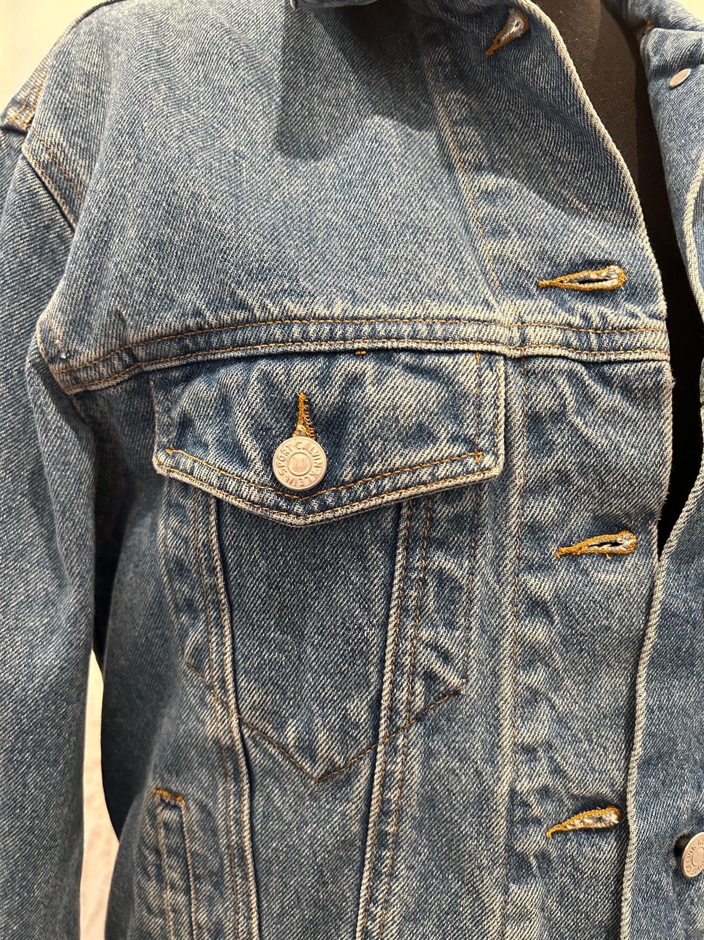 Redesigned Denim Jacket - Antique Sewing Machine (Quilted Panel)