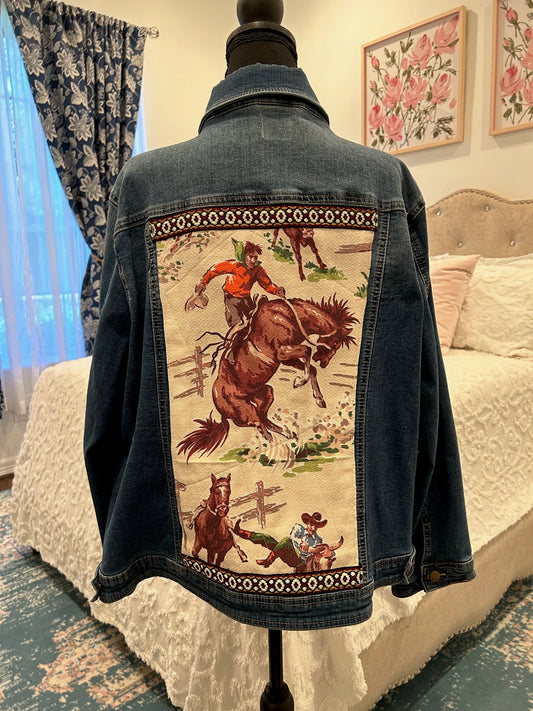 Redesigned Denim Jacket - Cowboy on a Bucking Bronco