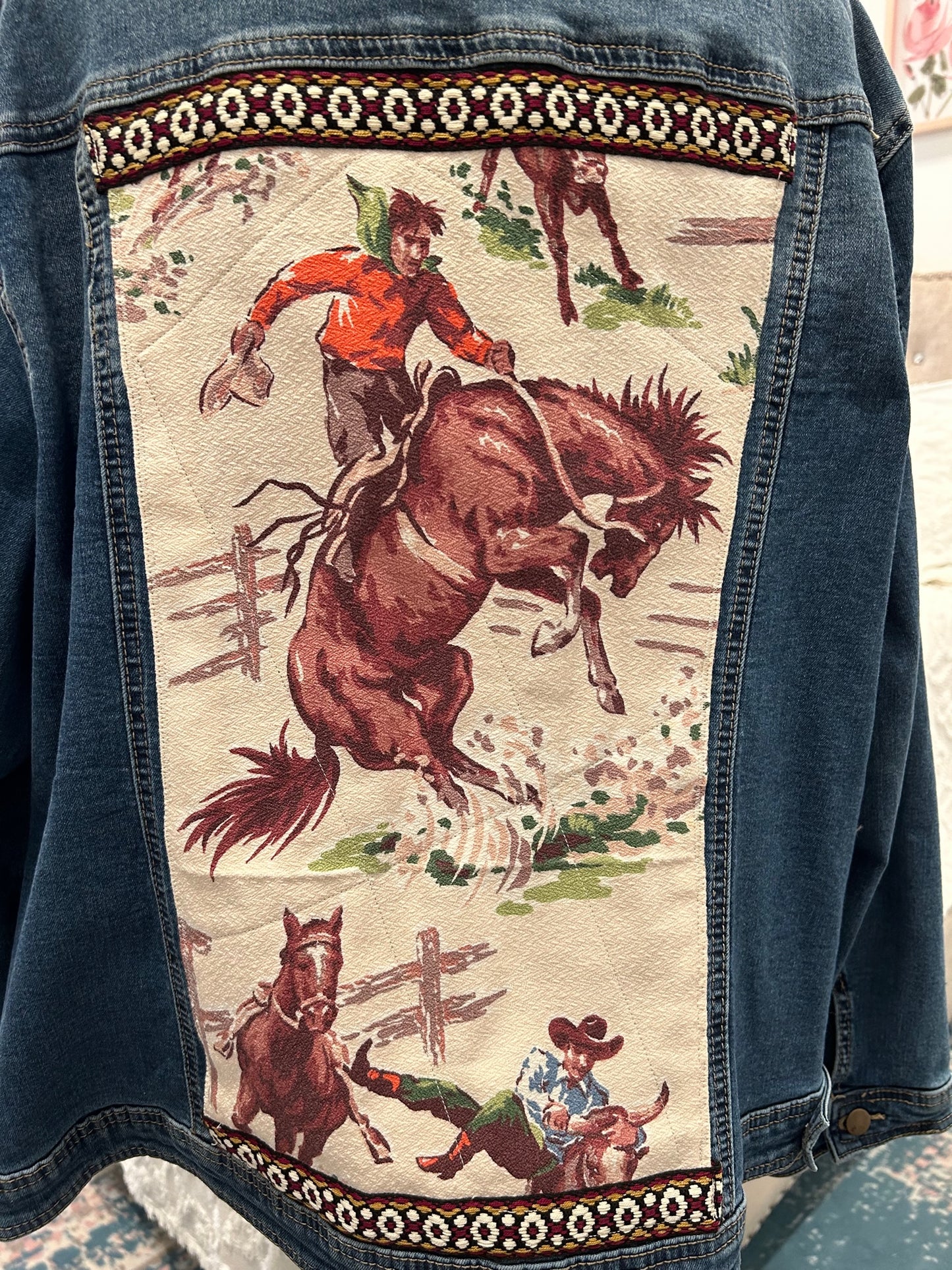 Redesigned Denim Jacket - Cowboy on a Bucking Bronco