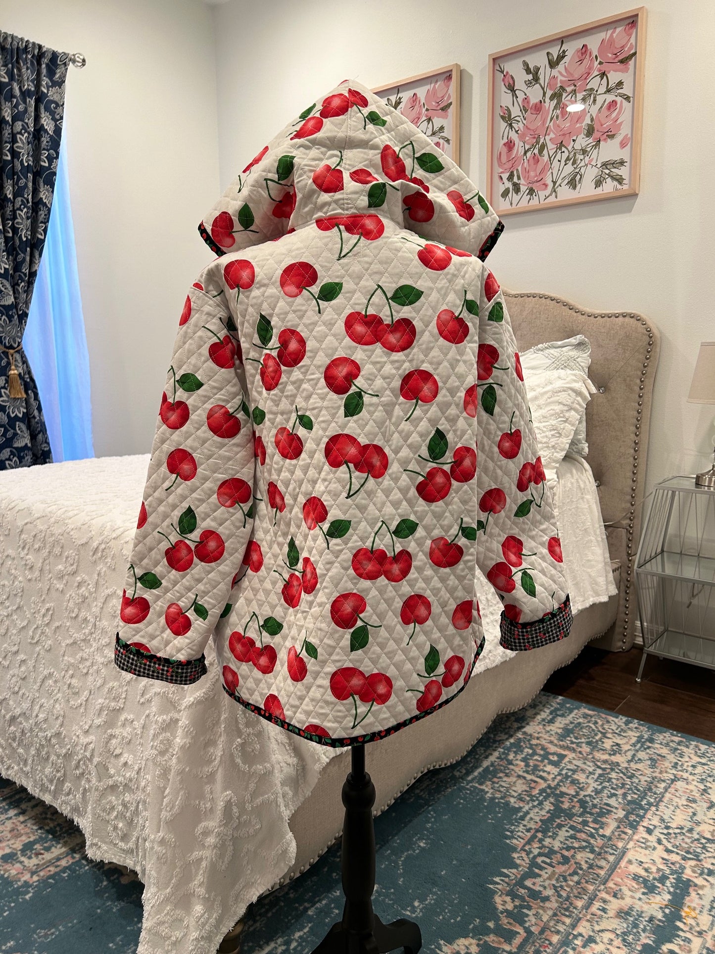 Quilted 1/2 Zip Hoodie - Double the Cherries (Size Medium)