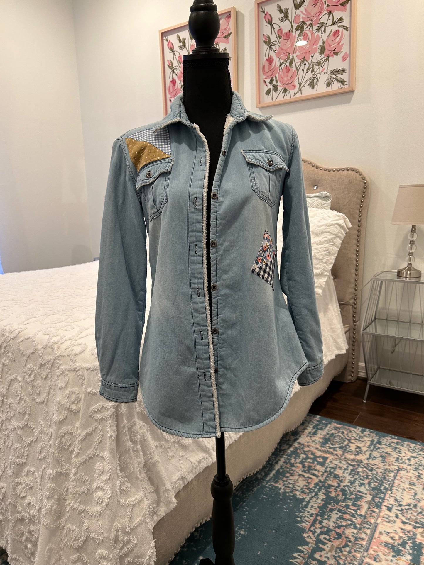 Redesigned Denim Shirt - Applique Patchwork Design