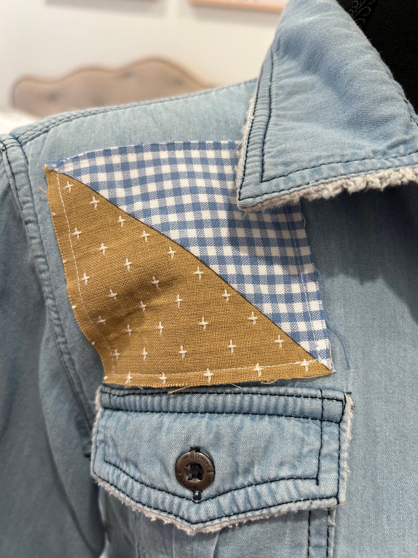 Redesigned Denim Shirt - Applique Patchwork Design