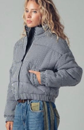 Gingham Check Puffer Jacket
