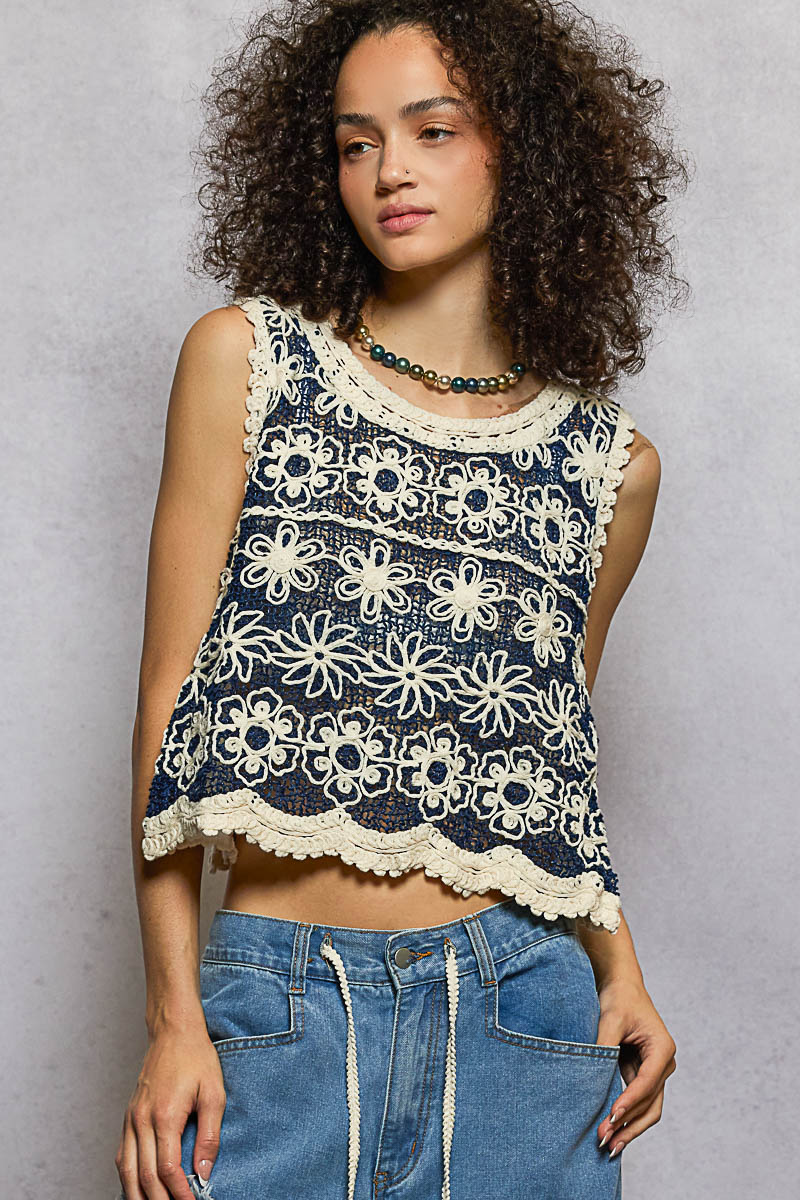 Crocheted Sleeveless Top - Floral Pattern