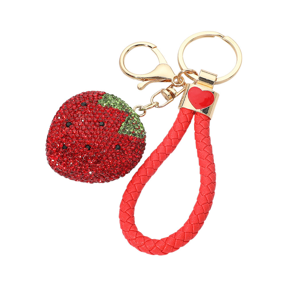 Bling Studded Strawberry Wristlet/Keychain Bag Charm