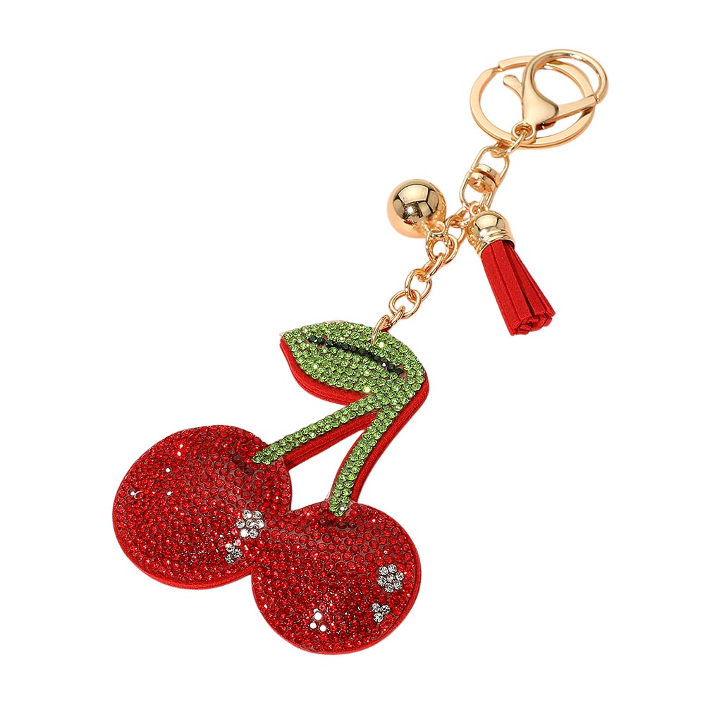 Bling Studded Cherry Keychain Bag Charm
