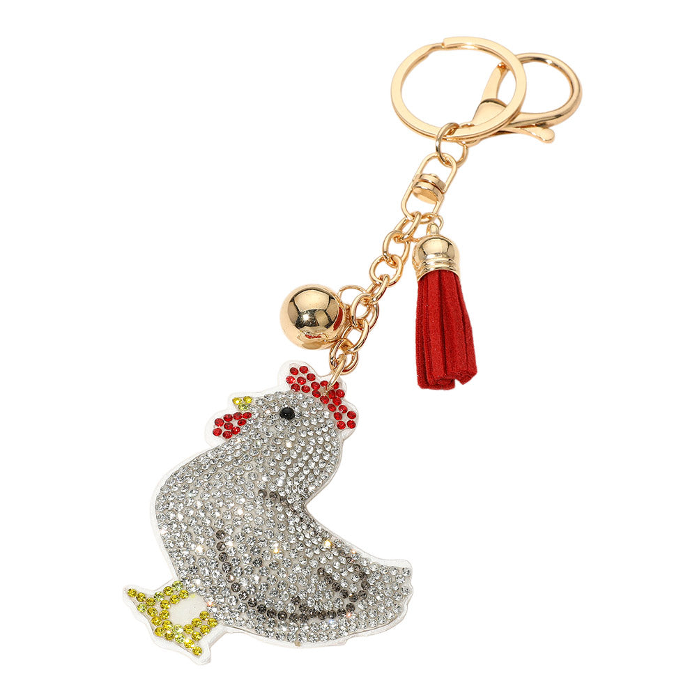 Bling Studded Chicken Keychain Bag Charm