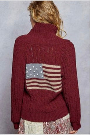 American Flag Chenille Sweater Cardigan