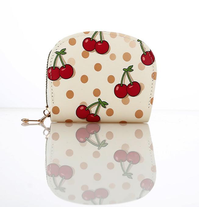 Cherry & Beige Polka Dot Print Mini Wallet/Bag Charm