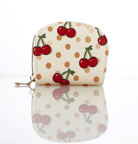 Cherry & Beige Polka Dot Print Mini Wallet/Bag Charm