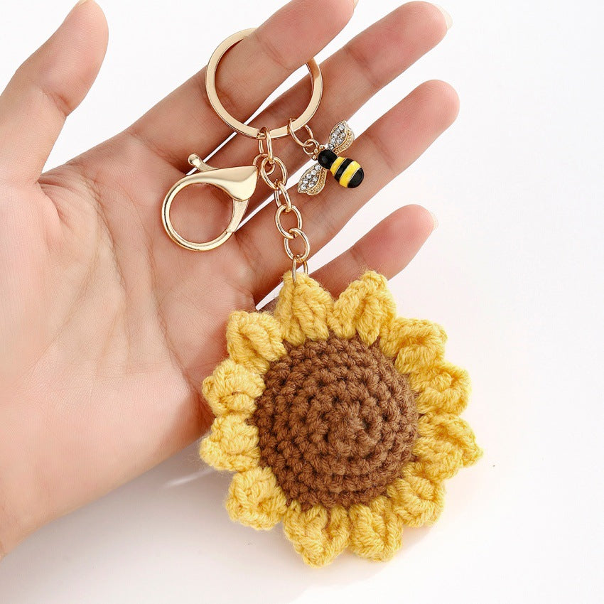 Crocheted Sunflower Keychain Bag Charm