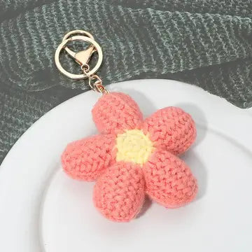 Coral Crochet Flower Bag Charm