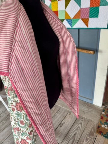 Pink Floral and Striped Quilted Jacket