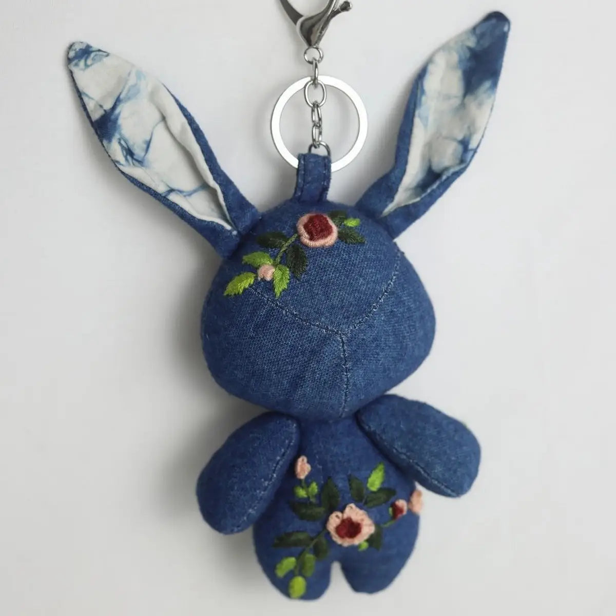 Embroidered Denim Rabbit Bag Charm