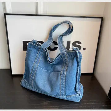 Casual Denim Shoulder Tote Bag with Crossbody Strap