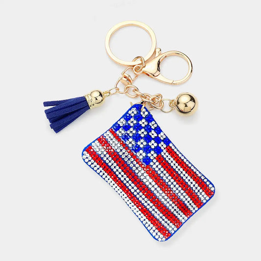 Bling American Flag Keychain Bag Charm