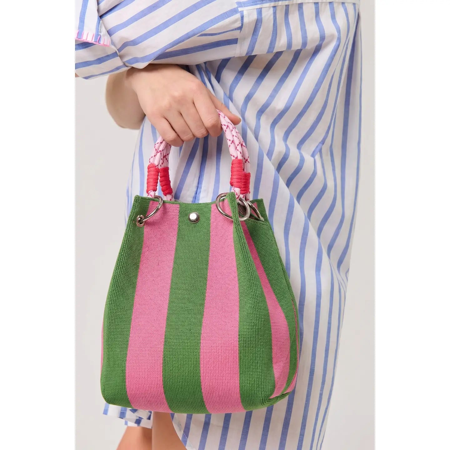 Knitted Striped Boho Bag with Rope Handles