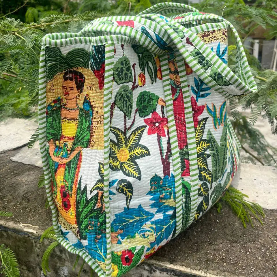 Quilted Frida Kahlo Print Bag