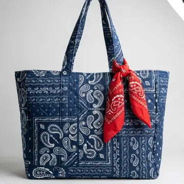 Blue & White Paisley Bandana Collage Tote