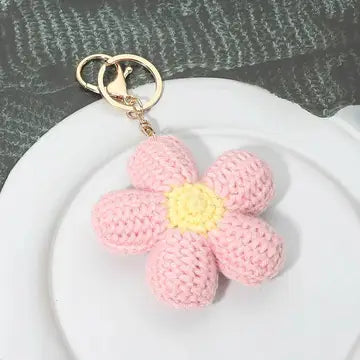 Pink Crochet Flower Bag Charm