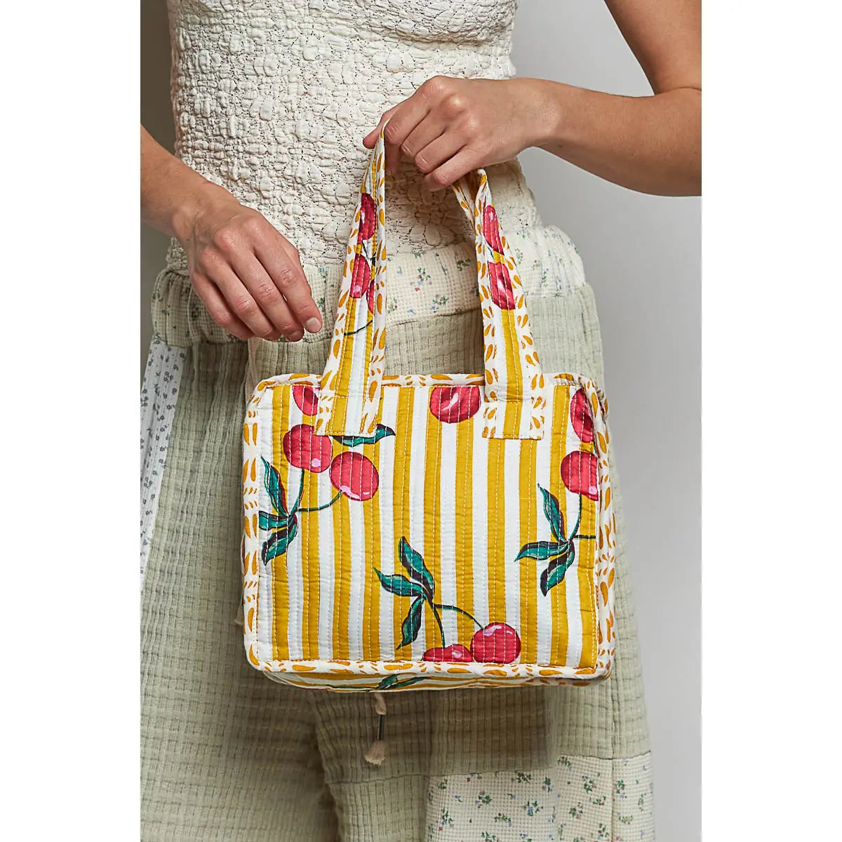 Yellow & White Striped Mini Quilted Cotton Tote Bag