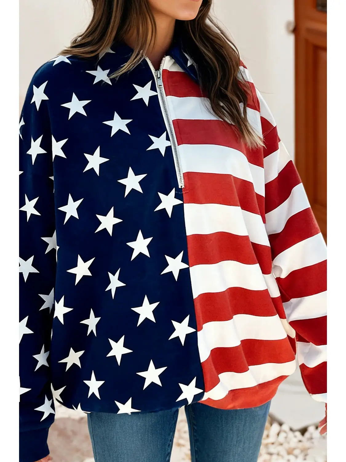 American Flag Collared Sweatshirt