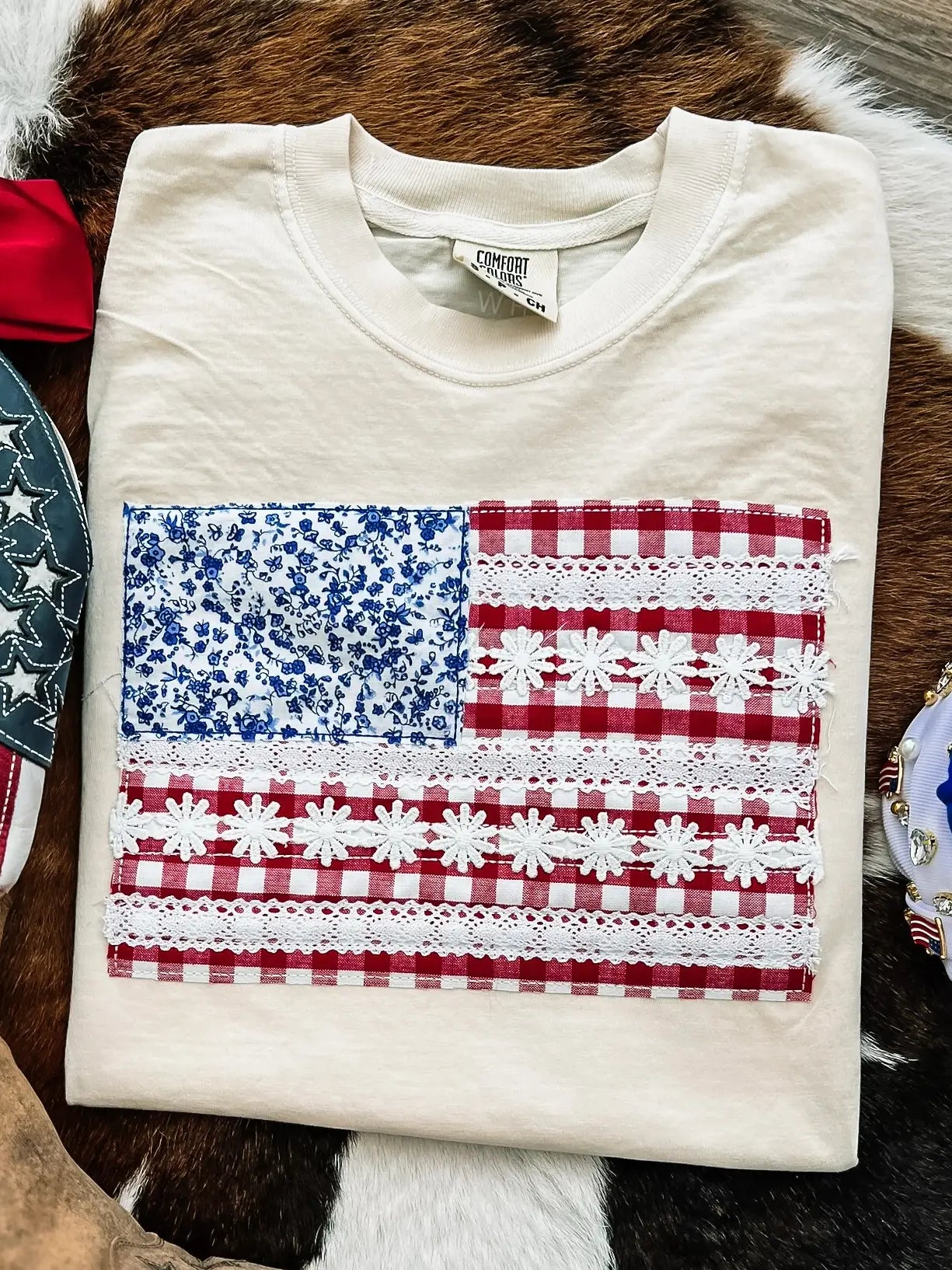 Appliquéd American Flag with Daisy Lacer Tee