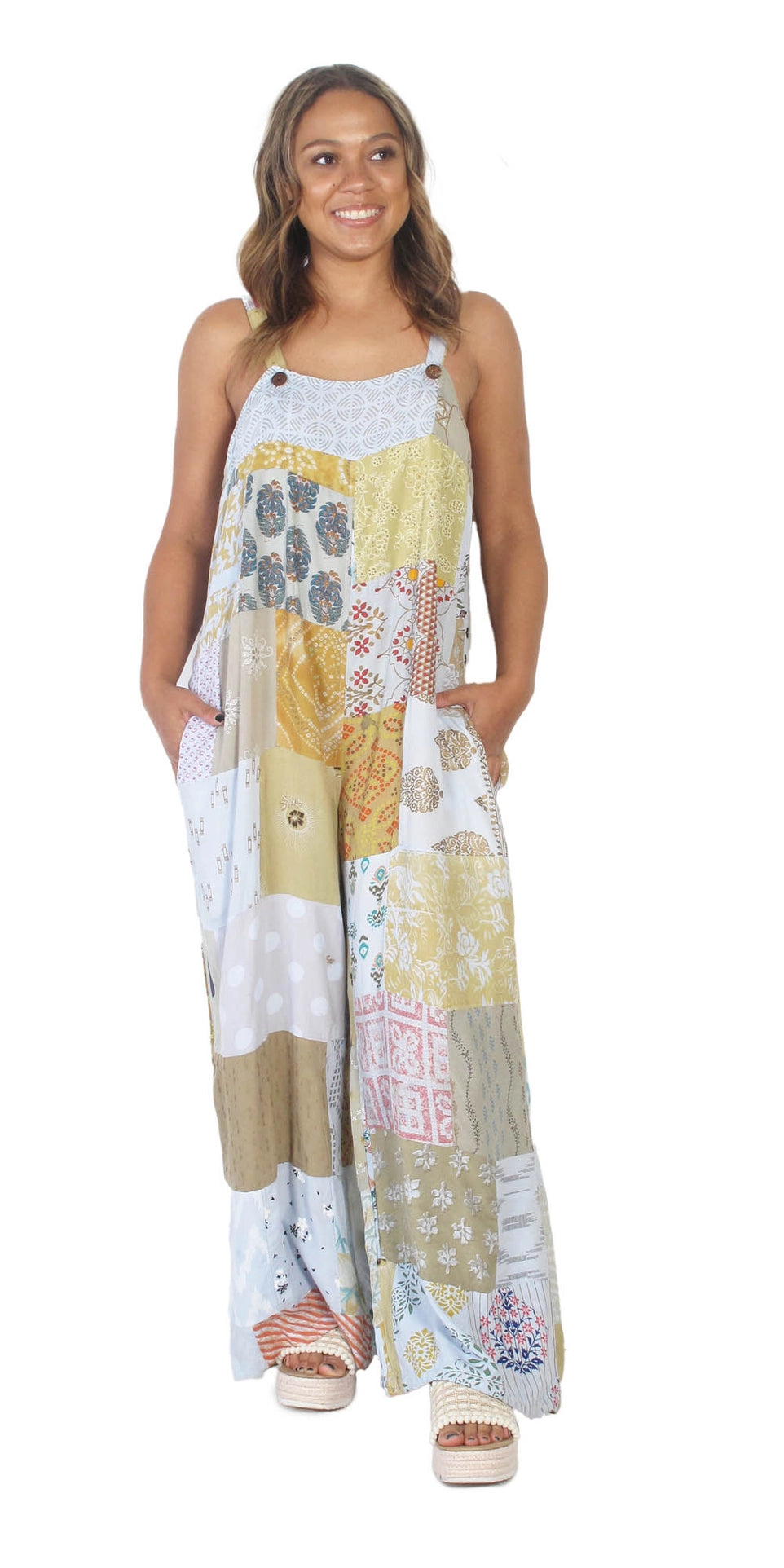 Blue Patchwork Overalls