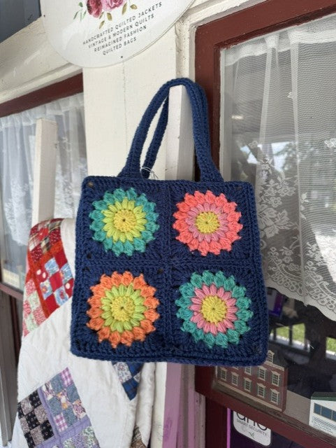 Medium Multi-colored Gerber Daisy Crochet bag with crocheted handles