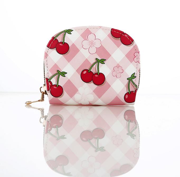 Cherry & Pink Gingham Print Mini Wallet/Bag Charm